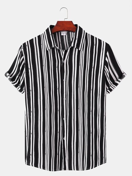 

Men's Striped Short Sleeve Shirt, Black, Shirts ＆ Blouse