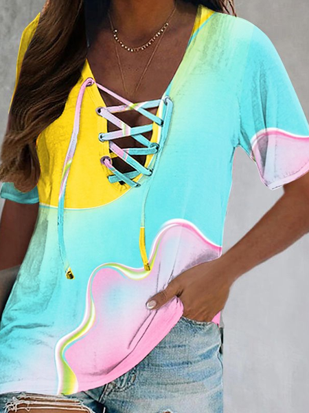

Ombre Cotton Casual Short Sleeve Tops, Multicolor, T-Shirts