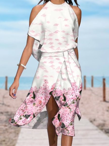 

Casual Loosen Short Sleeve Woven Dress, White, Dresses