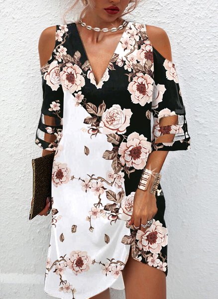 

Vacation Loosen V Neck Short Sleeve Women Dress, Black, Mini Dresses