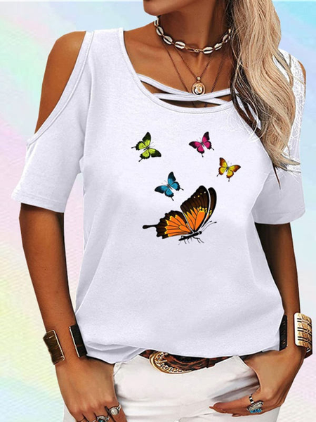 

Regular Fit Crew Neck Short Sleeve Tops, White, T-Shirts