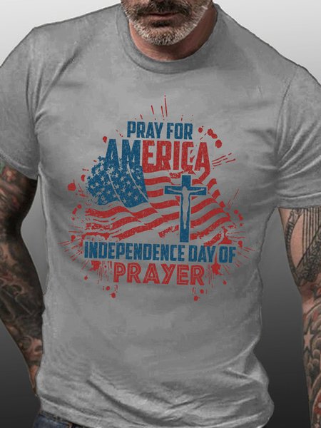 

Lilicloth X Saro American Independence Day Pray for America Crew Neck T-shirt, Light gray, T-shirts