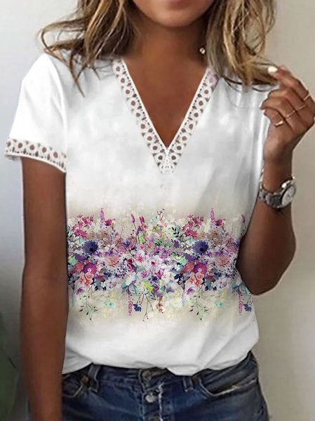 

JFN V Neck Floral Vacation Blouse, White, Shirts & Blouses
