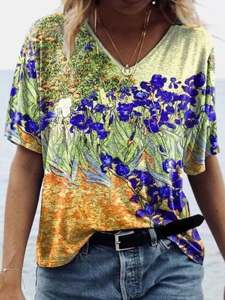 

JFN V Neck Floral Casual T-Shirt/Tee, Multicolor, T-Shirts