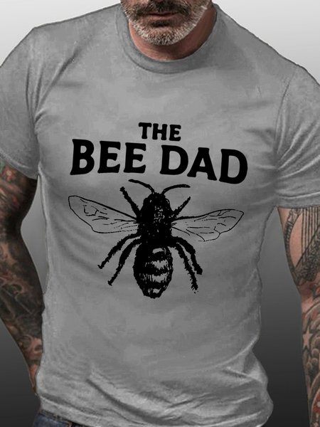 

The Bee Dad Funny Print Crew Neck T-shirt, Light gray, T-shirts