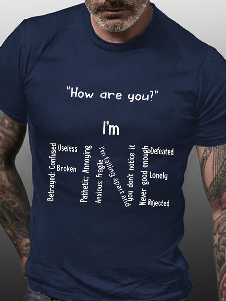 

Funny I'm Fine Depression Mental Health Awareness T-Shirt, Purplish blue, T-shirts