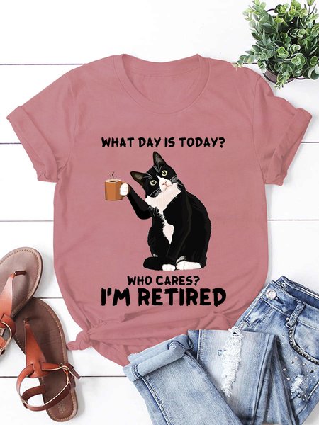 

Who Cares I'm Retired Crew Neck Short Sleeve T-Shirt, Pink, T-shirts