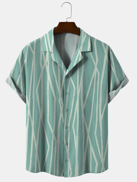 

Cotton Linen Striped Casual Short Sleeve Shirt, Light_green, Men's Floral shirt