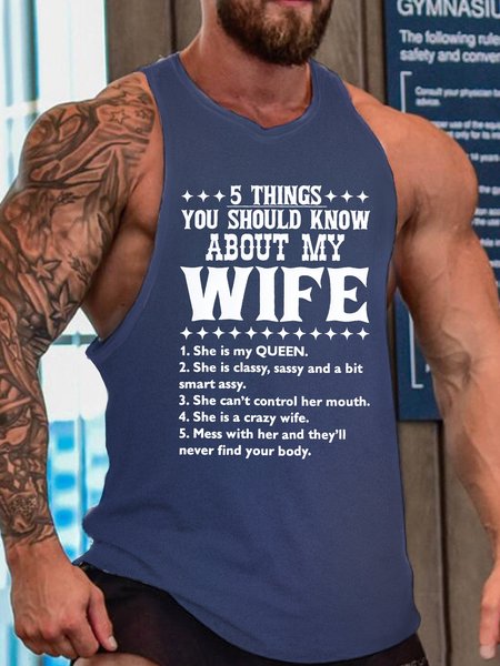 

Men's Five Things About My Wife Funny Casual, Blue, Tank Tops