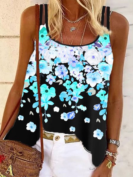 

Floral Casual Spaghetti Knit, Multicolor, Tanks & Camis