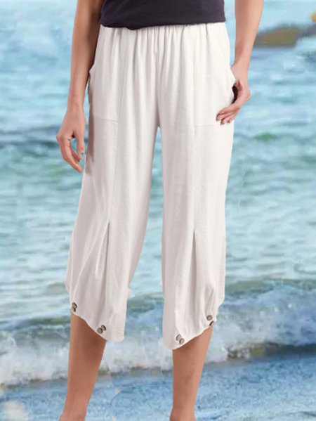 

Solid Loosen Cotton Pants, White, Pants