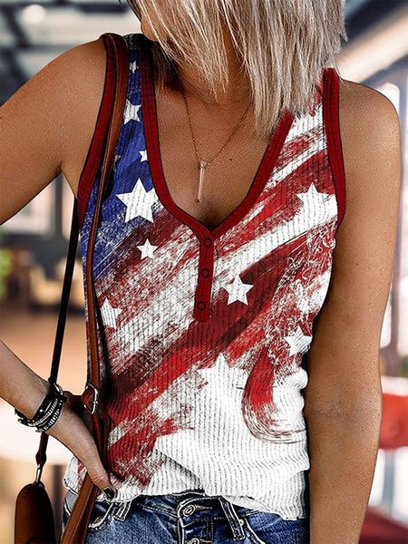 

Flag Casual V Neck Knit, Multicolor, Tanks & Camis