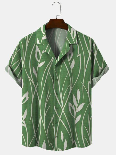 

Cotton And Linen Holiday Leisure Short-sleeved Shirt, Green, Men's Floral shirt