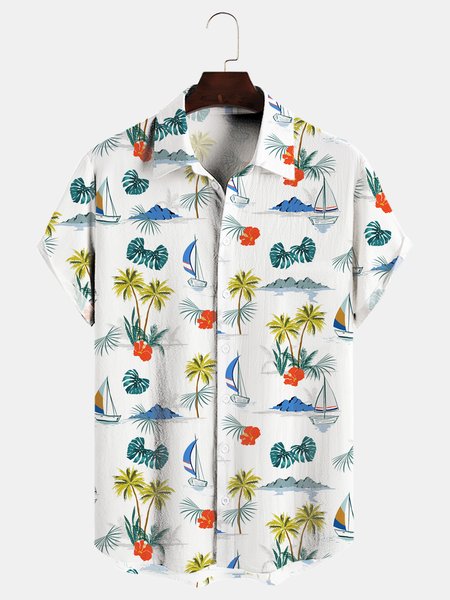 

Cotton And Linen Holiday Leisure Short-sleeved Shirt, As picture, Men's Floral shirt