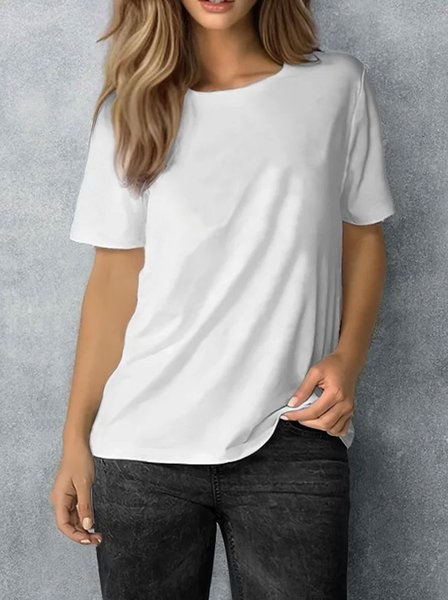 

Solid Color Loose Casual Short Sleeves, White, T-Shirts