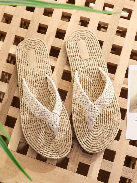 

JFN Beach Vacation Braided Faux Rope Flip-flops, Beige, Sandals & Slippers