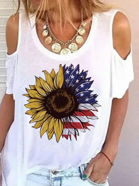 

Sunflower Casual Crew Neck Short Sleeve Tops, White, Shirts & Blouses