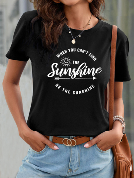 

Casual Letter Print Crew Neck Short Sleeve T-Shirt, Black, T-Shirts