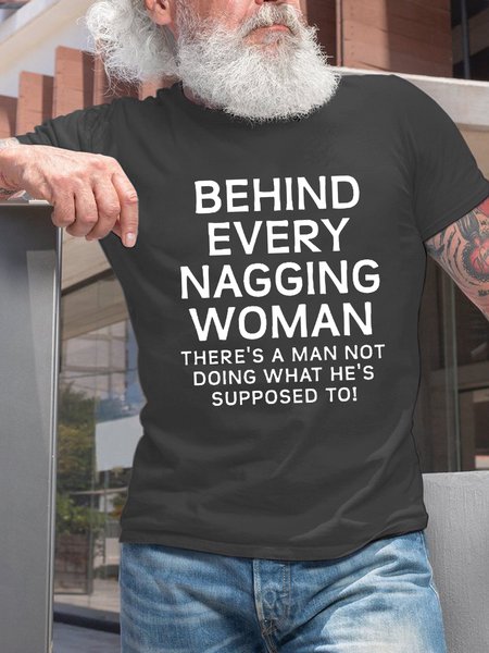 

Behind a Nagging Woman Funny Crew Neck Short Sleeve Casual Short Sleeve T-Shirt, Deep gray, T-shirts
