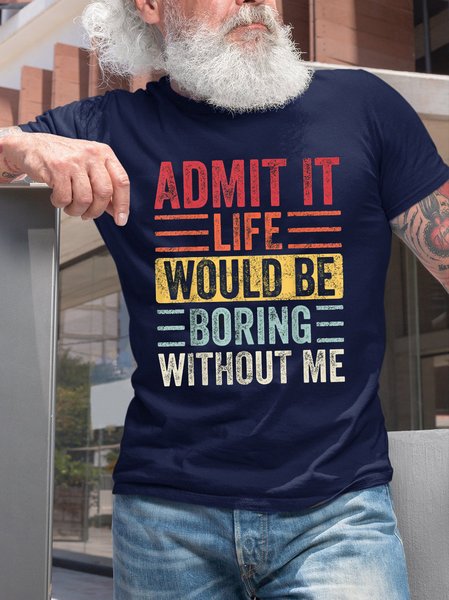 Men's Funny Print Casual Short Sleeve T-Shirt, Purplish blue, T-shirts
