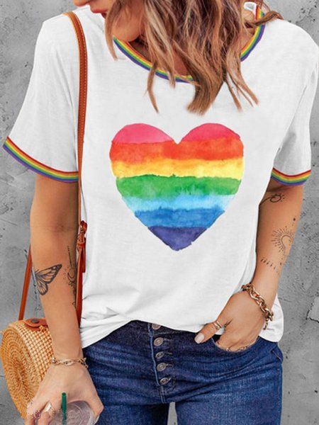 

Crew Neck Geometric Short Sleeve Tops, Multicolor, T-Shirts
