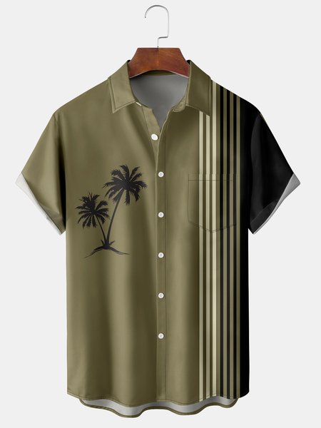 

Men's Botanical Print Casual Breathable Short Sleeve Hawaiian Shirt, Green, Men's Floral shirt