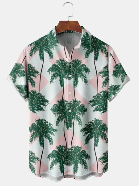 

Men's Coconut Print Casual Short Sleeve Hawaiian Shirt, Green, Men's Floral shirt