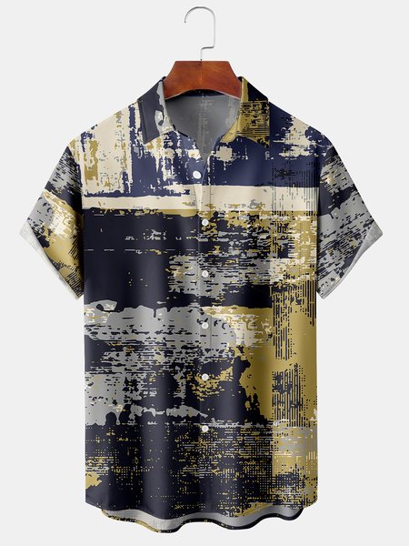 

Men's Geometric Smudge Print Casual Short Sleeve Hawaiian Shirt, Yellow, Men's Floral shirt
