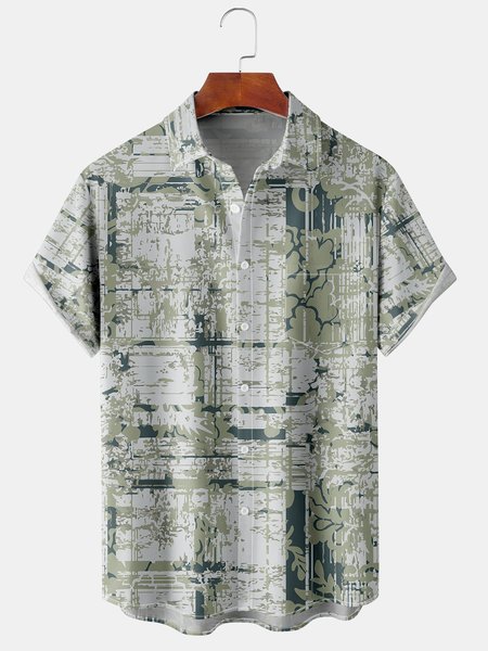 

Men's Geometric Print Casual Short Sleeve Hawaiian Shirt, Green, Men's Floral shirt
