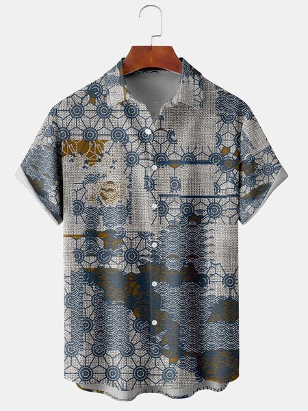 

Men's Casual Short Sleeve Hawaiian Shirt with Chest Pocket Print, Blue, Men's Floral shirt