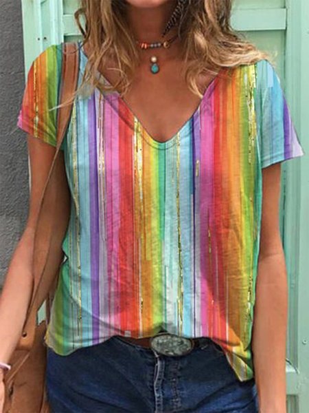 

Ombre Loosen V Neck Short Sleeve T-Shirt, Multicolor, T-Shirts