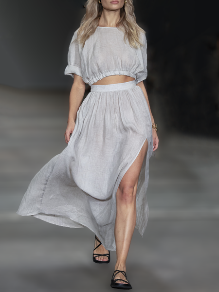 

Slit Regular Fit Casual Two Piece Set, Light gray, Dress&Skirts Set