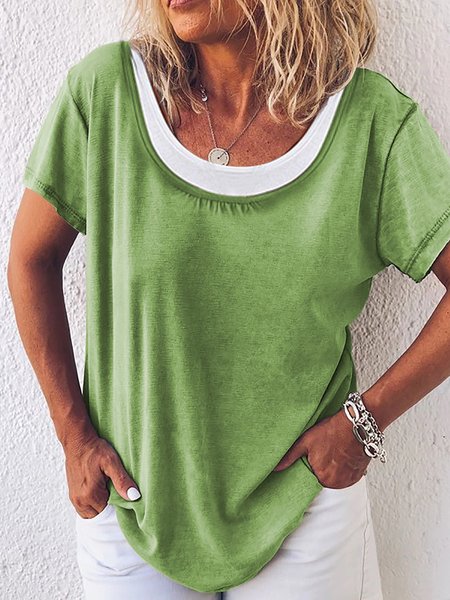 

Casual Round Neck Basics Short Sleeve T-Shirt, Green, T-Shirts