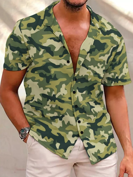 

Men’s Casual Short Sleeve Camouflage Print Hawaiian Shirt, As picture, Short Sleeves Shirts