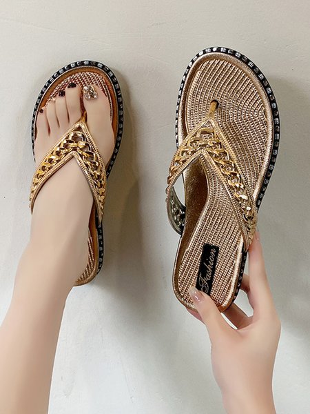 

JFN Beach Chain Decoration Flip-flops, Golden, Sandals & Slippers
