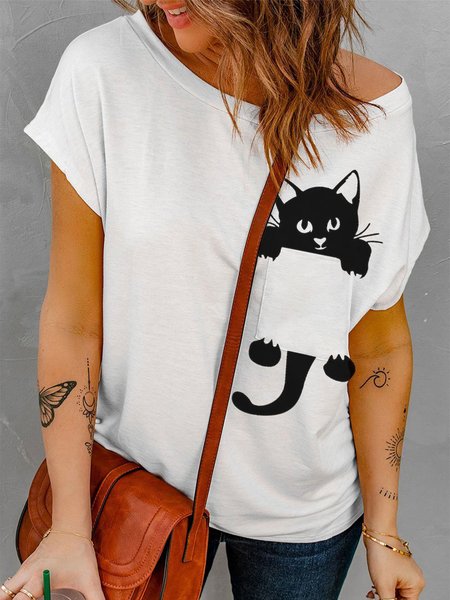 

Casual Pockets Short Sleeve T-Shirt, White, Tops