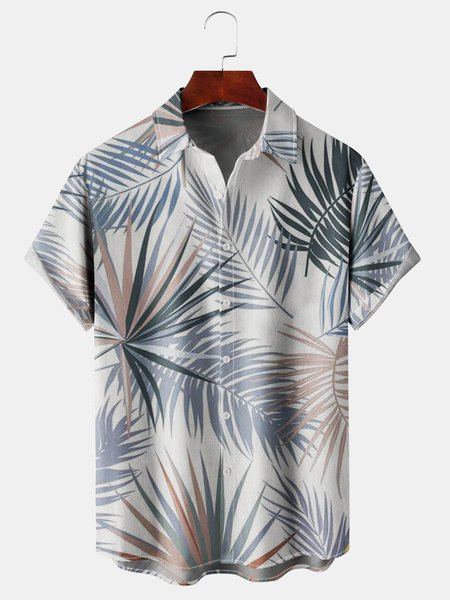 

Cotton And Linen Holiday Leisure Short-sleeved Shirt, As picture, Men's Floral shirt