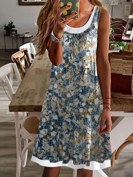 

Casual Abstract Round Neck Sleeveless Knitting Dresses, Multicolor, Dresses