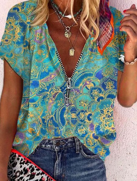 

Shift Short Sleeve Vintage Blouse, Green, Shirts & Blouses