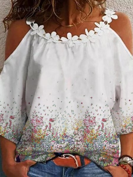 

Halter Vacation Floral Short Sleeve Tops, Multicolor, Tops