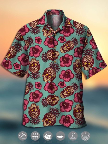 

Men's Fruit Print Casual Moisture Absorbent Breathable Fabric Hawaiian Short Sleeve Shirt, Green, Men's Floral shirt