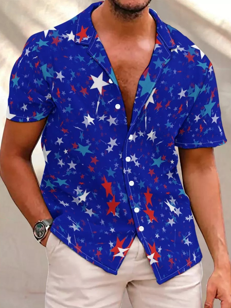 

Men’s American Independence Day Casual Hawaiian Shirt, Blue, Short Sleeves Shirts