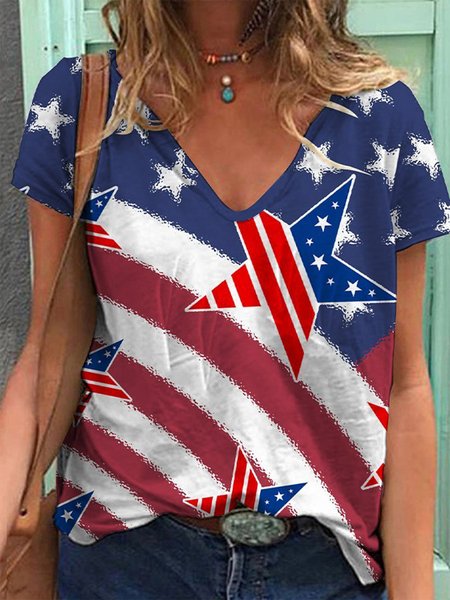 

Casual Flag Short Sleeve T-Shirt, Multicolor, T-Shirts