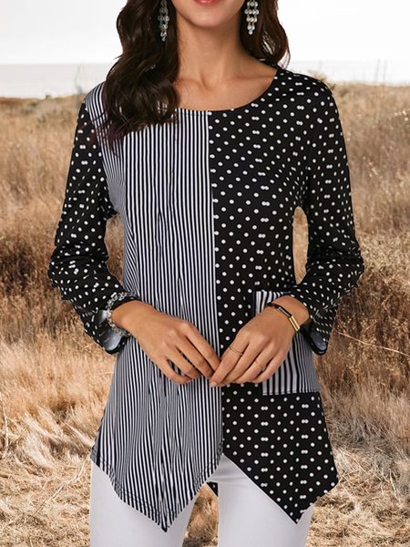 

Loosen Crew Neck Striped Sweatershirt Geometric, Black, Shirts & Blouses