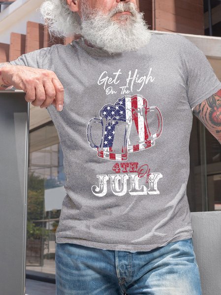 

Lilicloth X Saro American Independence Day Funny Beer Print Crew Neck T-shirt, Light gray, T-shirts