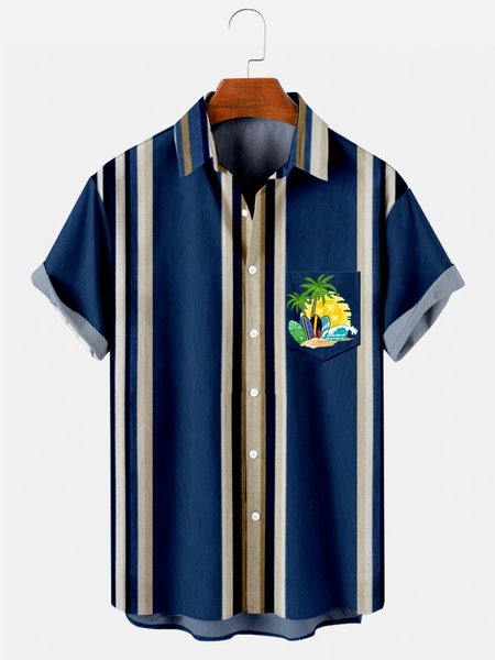 

Cotton And Linen Holiday Leisure Short-sleeved Shirt, Dark blue, Shirts ＆ Blouse