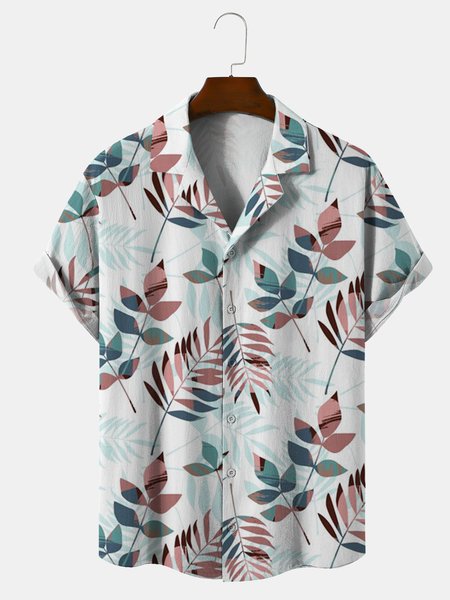 

Cotton And Linen Holiday Leisure Short-sleeved Shirt, As picture, Men's Floral shirt