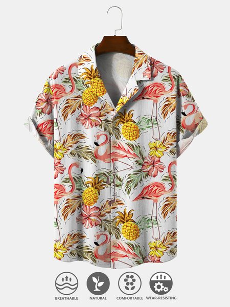 

Cotton And Linen Holiday Leisure Short-sleeved Shirt, As picture, Men's Floral shirt
