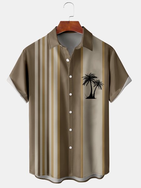 

Men's Botanical Print Casual Breathable Short Sleeve Hawaiian Shirt, Khaki, Men's Floral shirt