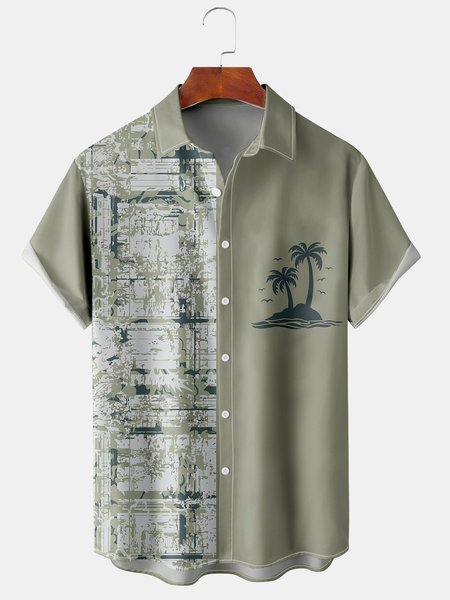

Men's Botanical Print Casual Breathable Short Sleeve Hawaiian Shirt, Green, Men's Floral shirt